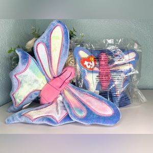 🦋🩷Ty Set Flitter the Butterfly 1999 Beanie Baby & 2000 Teenie Beanie Baby